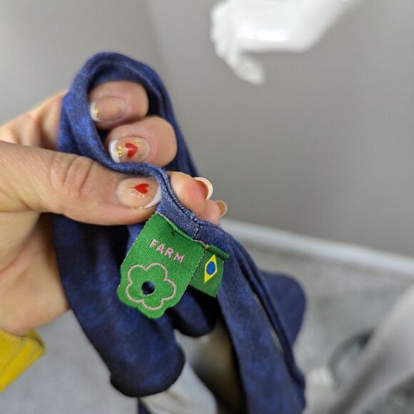 Farm Rio Blue Boho Print Jumpsuit Size Medium Stretchy Flare Leg One Piece - Picture 12 of 12